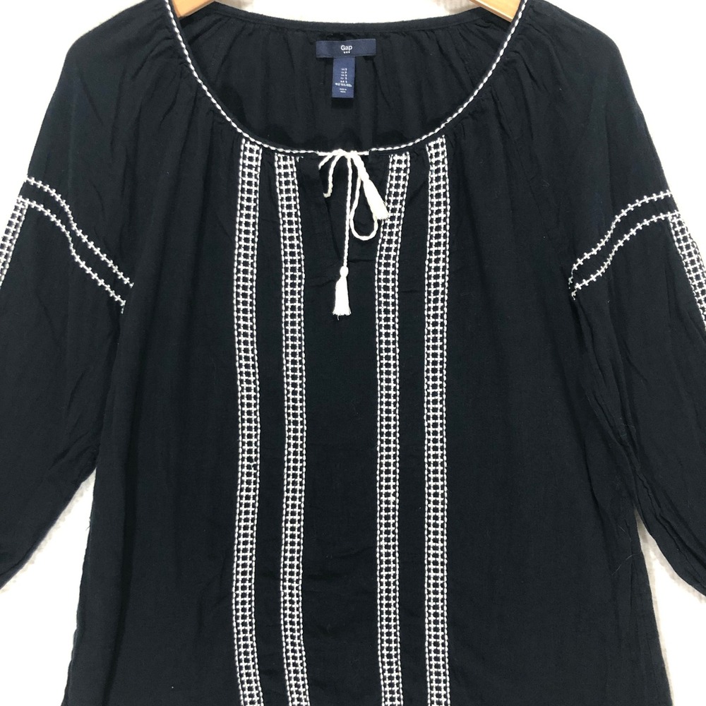Gap Womens Black Embroidered Peasant Top Tunic Blouse Size S